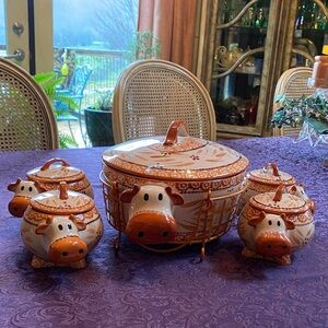 Temp-Tations vintage Tara Old World cow Casserole and mini cassoulet set of 4